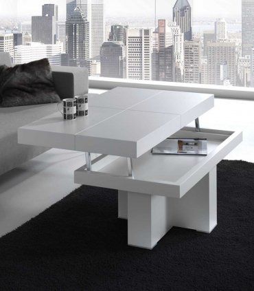 Mesa de centro moderna elevable Claren, abierta