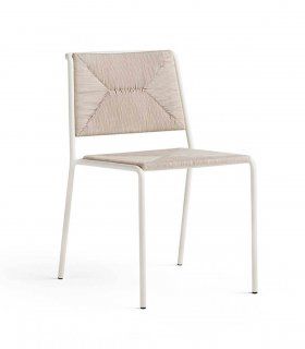 Silla apilable de aluminio y cuerda Summer, aluminio crema y cuerda beige