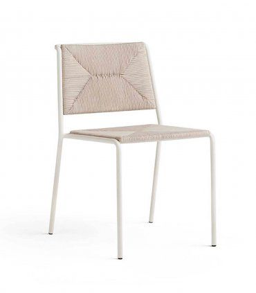 Silla apilable de aluminio y cuerda Summer, aluminio crema y cuerda beige