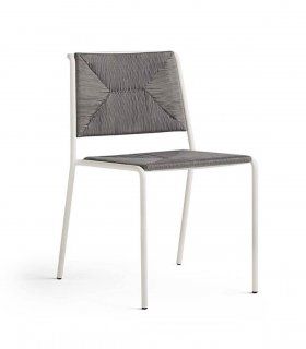Silla apilable de aluminio y cuerda Summer, aluminio crema y cuerda grafito