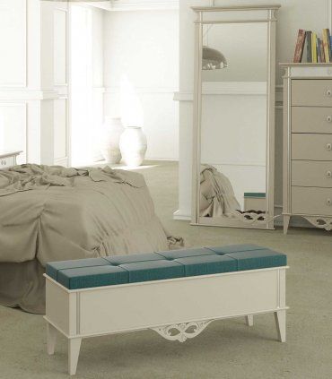 Banqueta baúl clásica decorada Canday, blanco