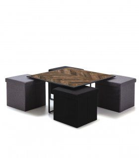 Mesa de salón con taburetes Didio, abierta