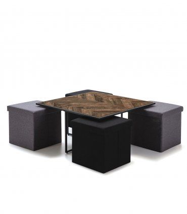 Mesa de salón con taburetes Didio, abierta