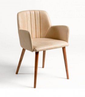 Silla de piel con brazos Saja, beige