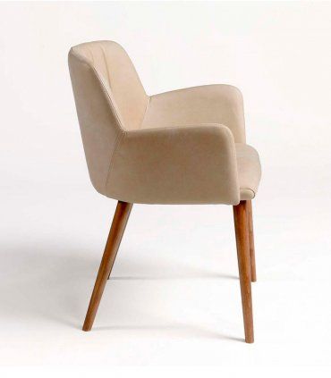 Silla de piel con brazos Saja, beige