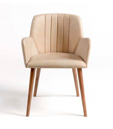 Silla de piel con brazos Saja, beige