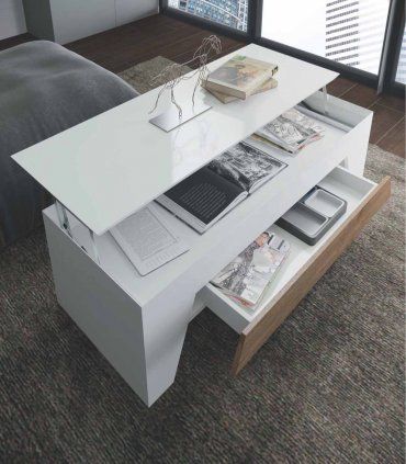 Mesa centro rectangular elevable Kako, abierta