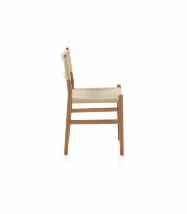 Silla con asiento y respaldo trenzado con cuerda natural Copeta, lado