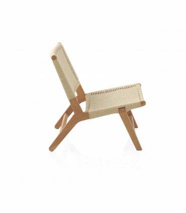 Sillón de madera con trenzado de cuerda natural Kloe, lateral