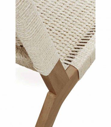 Sillón de madera con trenzado de cuerda natural Kloe, detalle