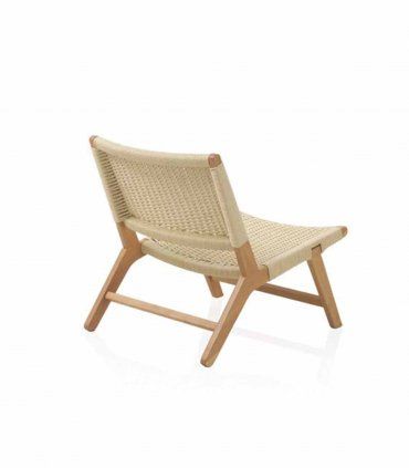 Sillón de madera con trenzado de cuerda natural Kloe, detras