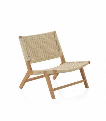 Sillón de madera con trenzado de cuerda natural Kloe, lado