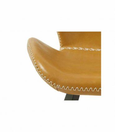 Silla de tela imitación piel y patas negras Tiguere, mostaza detalle asiento