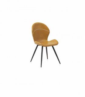 Silla de tela imitación piel y patas negras Tiguere, mostaza lado