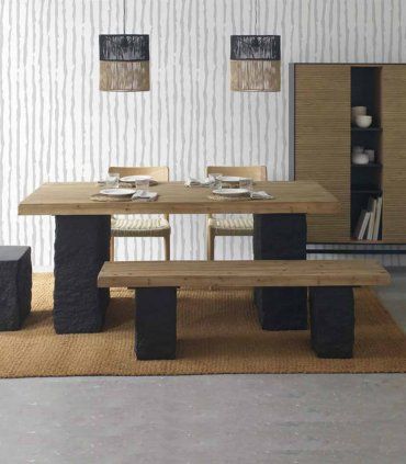 Mesa de comedor chapada en abeto natural Mofongo, ambiente
