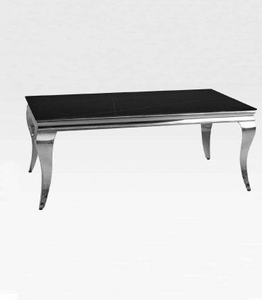 Mesa de centro base acero cromado  porcelánica Corner, cristal negro