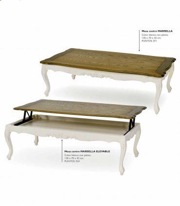 Mesa de centro elevable provenzal Trento de Ámbar Muebles
