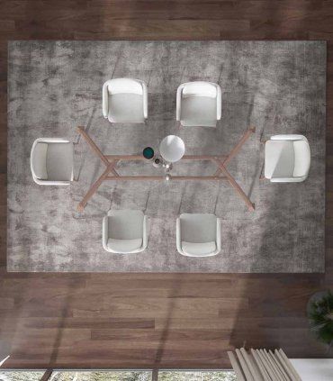 Mesa acristalada con base en nogal Stile de Ámbar Muebles