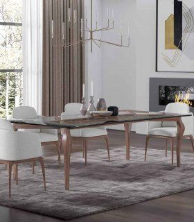 Mesa acristalada con base en nogal Stile de Ámbar Muebles