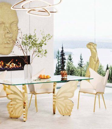 Mesa acristalada y base de mariposas Butter de Ámbar Muebles