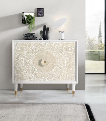 Cómoda Artesanal de Madera de Mango Tallada Boe