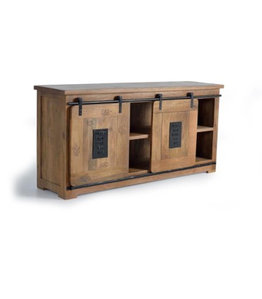 Aparador Industrial de Madera Maciza de Mango con Puertas Correderas