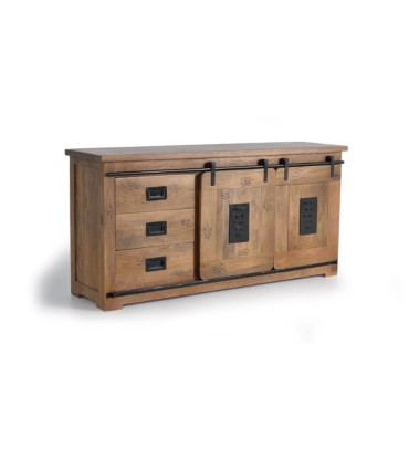 Aparador Industrial de Madera Maciza de Mango con Puertas Correderas