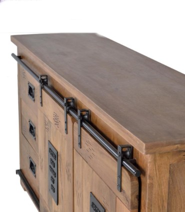Aparador Industrial de Madera Maciza de Mango con Puertas Correderas