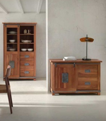 Cómoda de Madera de Acacia con Cajones y Puerta Corredera Montesa