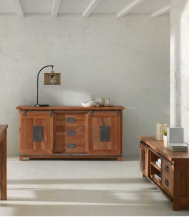 Mueble TV de Madera de Acacia con Puerta Corredera y Cajones Montesa, ambiente