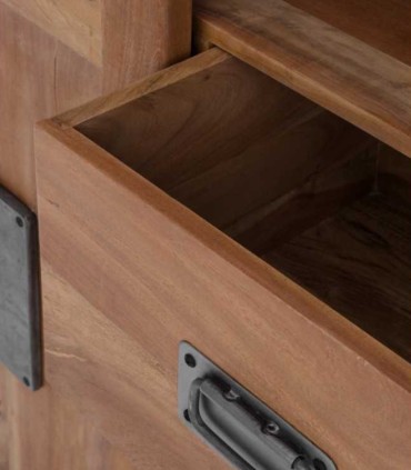 Vitrina de Madera de Acacia con Puerta Corredera y Estantes Montesa, detalle cajon