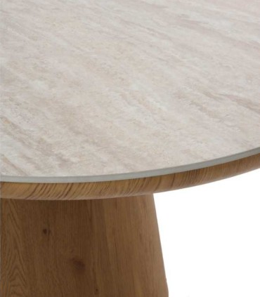 Mesa de Comedor Ovalada con Tablero Porcelánico Nova, detalle beig
