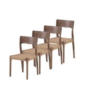 Pack de 4 sillas de madera de fresno con asiento de cuerda trenzada Terra, conjunto