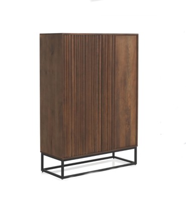 Aparador alto en madera de mango con puertas ranuradas Jonas, lado