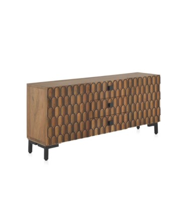 Aparador en Madera de Mango 3 Cajones y Puertas Diseño Geométrico Mateo, lado