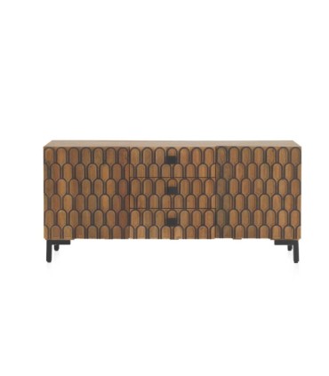 Aparador en Madera de Mango 3 Cajones y Puertas Diseño Geométrico Mateo, frente