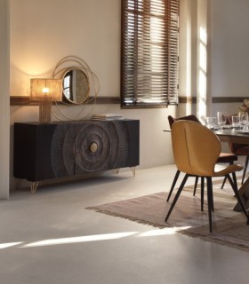 Aparador Negro de Madera de mango con Diseño Radial Dorado y Puertas Enzo, ambiente