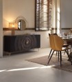 Aparador Negro de Madera de mango con Diseño Radial Dorado y Puertas Enzo