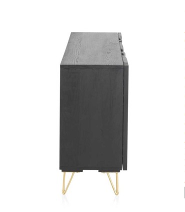 Aparador Negro de Madera de mango con Diseño Radial Dorado y Puertas Enzo, perfil
