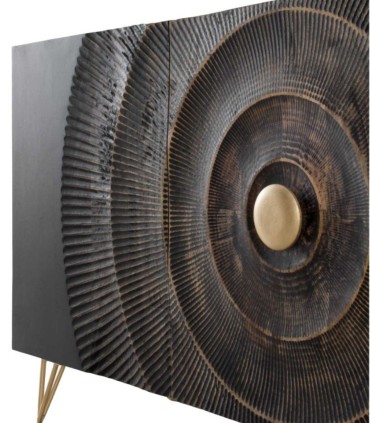Aparador Negro de Madera de mango con Diseño Radial Dorado y Puertas Enzo, tirador