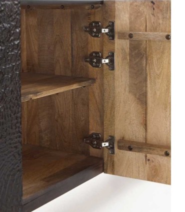 Aparador negro en madera de mango con puertas efecto cocodrilo Croc, puerta