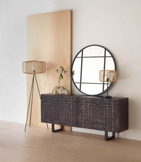 Aparador negro en madera de mango con puertas efecto cocodrilo Croc, ambinte