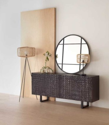 Aparador negro en madera de mango con puertas efecto cocodrilo Croc, ambinte