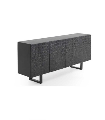 Aparador negro en madera de mango con puertas efecto cocodrilo Croc, lado