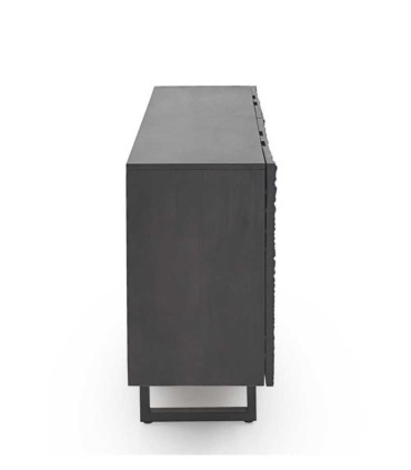 Aparador negro en madera de mango con puertas efecto cocodrilo Croc, lateral