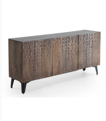 Aparador de madera de mango con puertas labradas Caimán, lado
