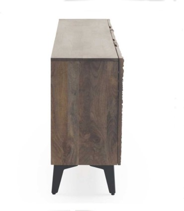 Aparador de madera de mango con puertas labradas Caimán, lado