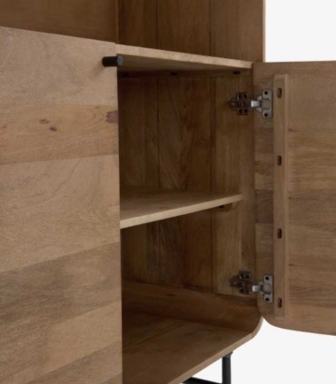 Vitrina de madera de mango con estantes abiertos Nora, detalle