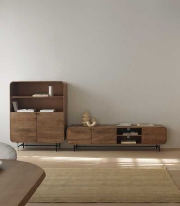 Vitrina de madera de mango con estantes abiertos Nora, ambientes