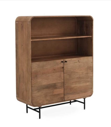 Vitrina de madera de mango con estantes abiertos Nora, lado